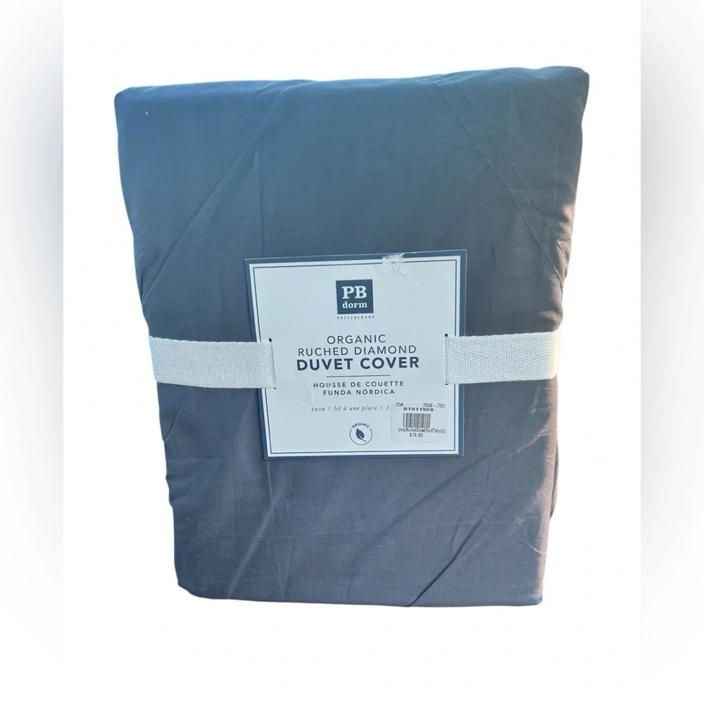 Pottery Barn Dorm Ruched Diamond Organic Duvet Cover Gray Twin Cotton